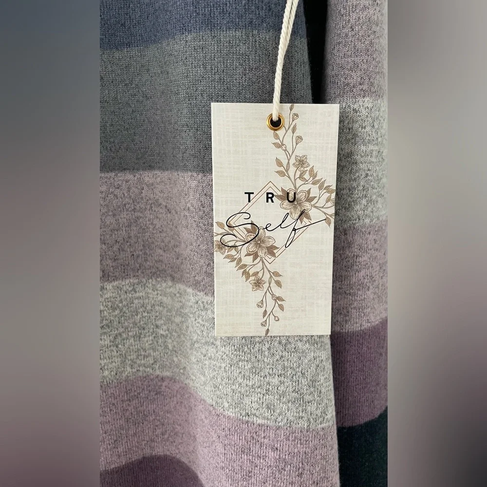 Cozy Striped Hooded Cardigan - Purple, Blue, Gray - Picture 6 of 7